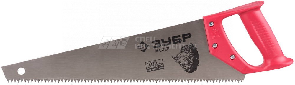 Ножовка ЗУБР "МАСТЕР" по дереву, прямой крупный зуб, пластиковая ручка, шаг зуба 5мм, 400мм