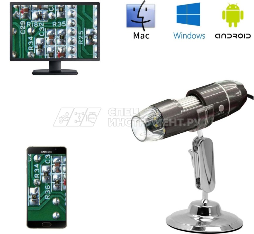 Микроскоп USB, 1000X, 2Мп, 1920x1080,2MП, 1.5м, USB/MicriUSB/TypeC iCartool IC-V317