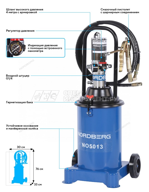 Установка пневматическая для раздачи густой смазки с баком, 12 л