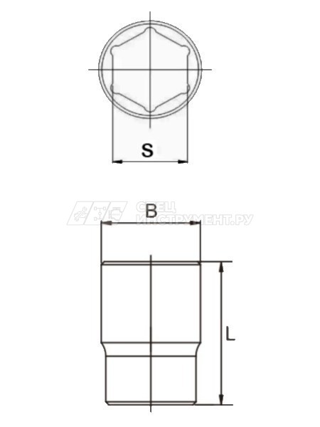 Головка 6-гранная 3/8" 17мм, длина 30мм