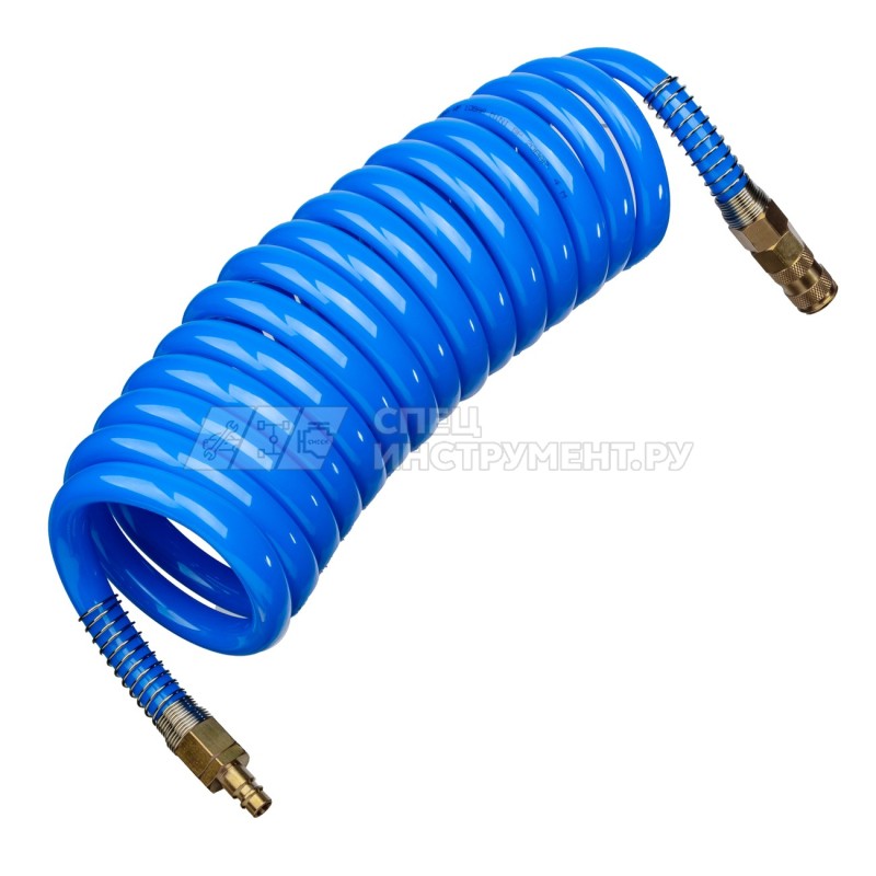 Шланг полиуретан (PU) 12*16, витой, 5 м, синий, БРС в комплекте