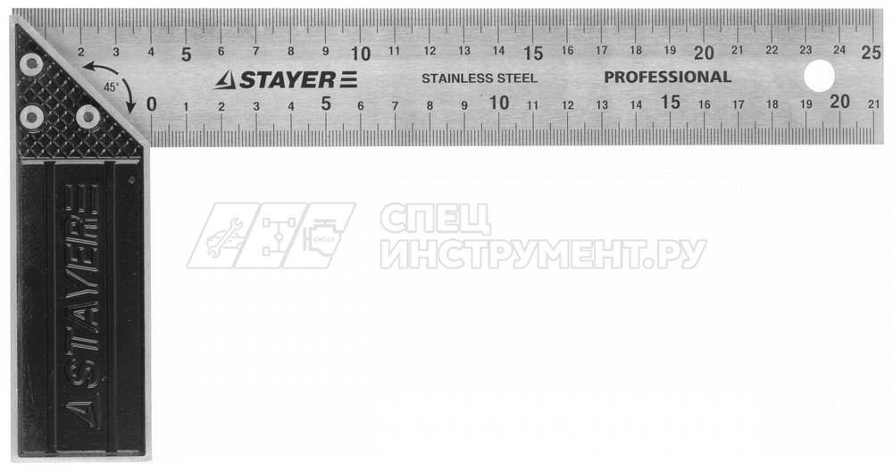 Угольник STAYER "PROFI" столярный, гравированная шкала, нержавеющее полотно 37мм, 250мм