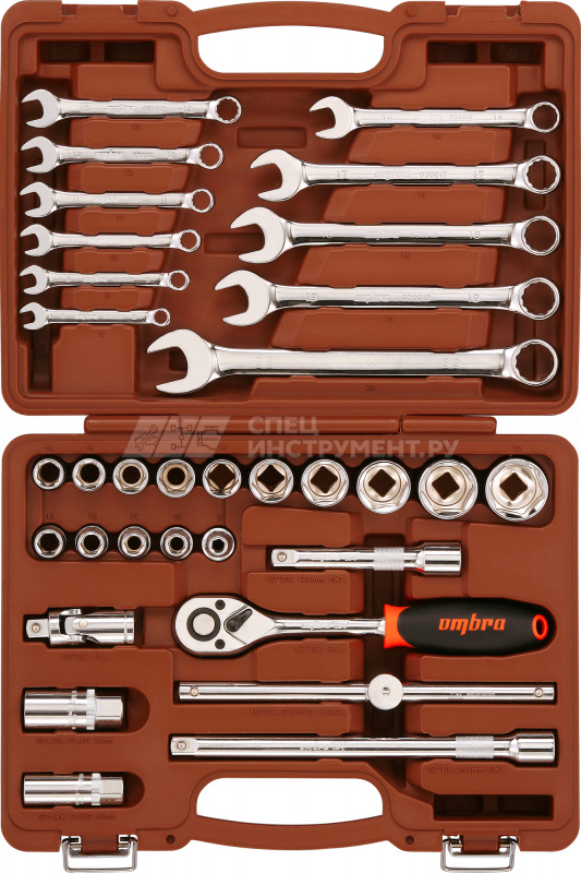Универсальный набор инструмента торцевые головки 1/2"DR, 8-32 мм и аксессуары к ним, комбинированные ключи 8-22 мм, 33 предмета.