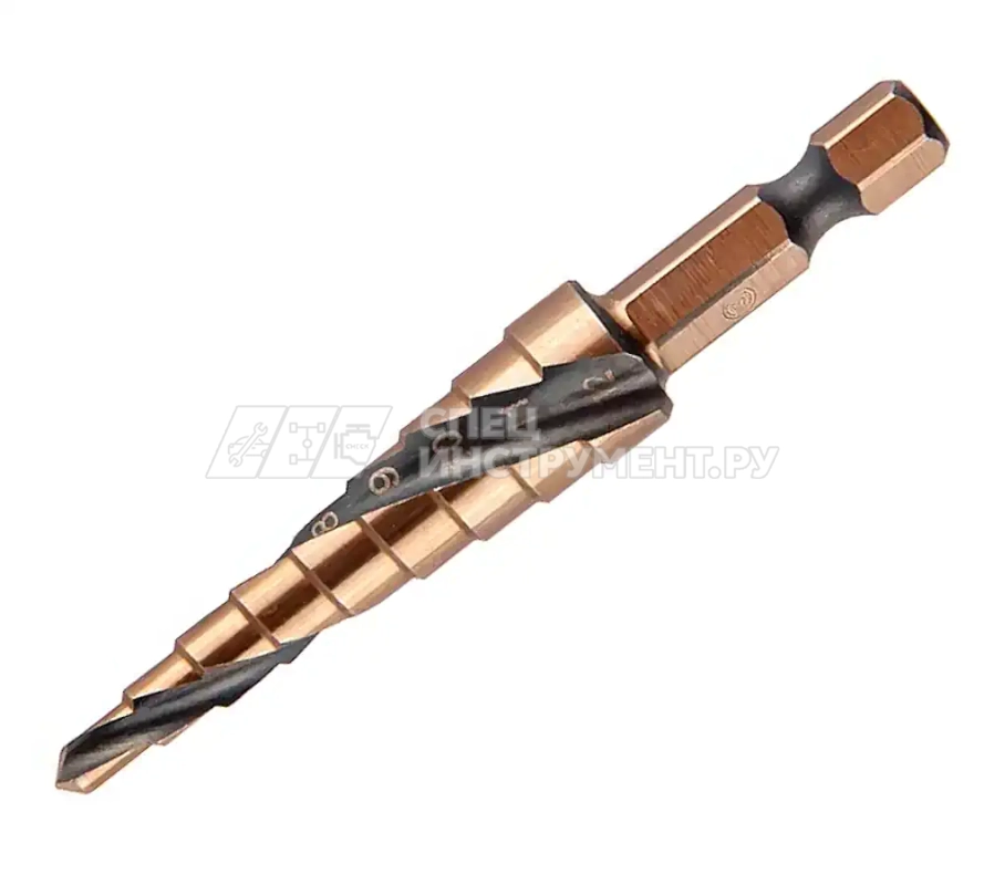 Сверло ступ. по мет. витое 4-12мм, 9 ступ.,шаг 1мм, Р6М5, Hex 1/4", MONOGRAM Special 100-999