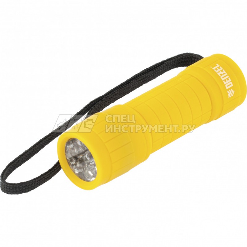 Фонарь светодиодный, жлтый корпус с мягким покрытием, 9 LED, 3хААА// Denzel