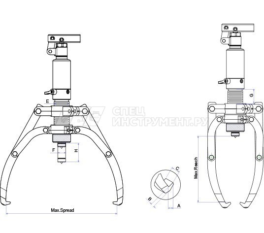 Съёмник гидравлический со встроенным насосом самоцентрирующийся 20 т