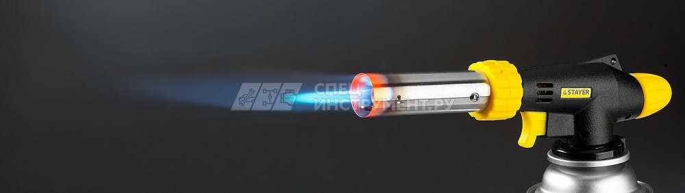Газовая горелка "ProTerm" на баллон, STAYER "PROFESSIONAL" 55580, с пьезоподжигом, регулировка пламени, цанговое соединение, 1300С