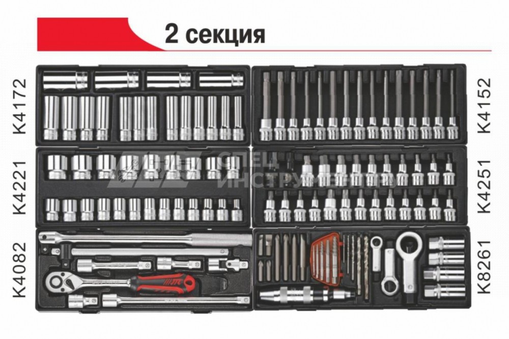 Тележка инструментальная -5641 (8 секций) в комплекте с набором инструментов (496 предметов)