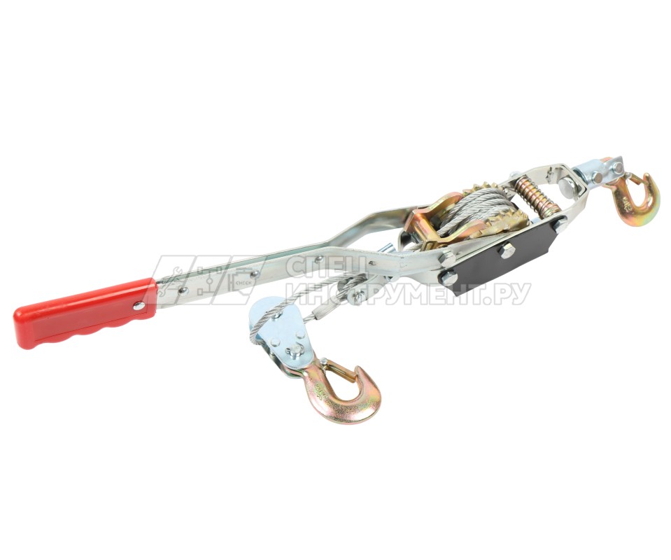 Лебедка ER-98463 рычажная тяговая 4т(двойное зубч. колесо, стальной трос, Ø -6мм, длина троса-3м) ЭВРИКА