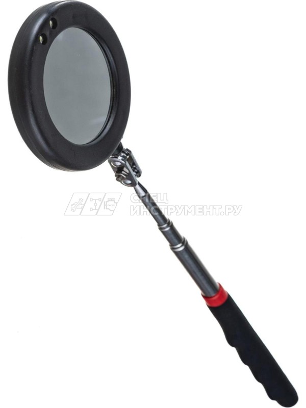 Зеркало телескопическое круглое, с подсветкой, с резиновой ручкой
