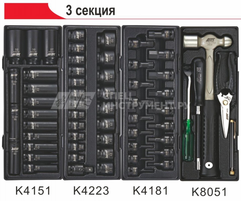 Тележка инструментальная -3931 (7 секций) в комплекте с набором инструментов (344 предмета)