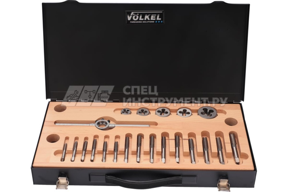 Набор метчиков комплектных и плашек UNC 1\4-1\2, 27 предметов, металлический кейс