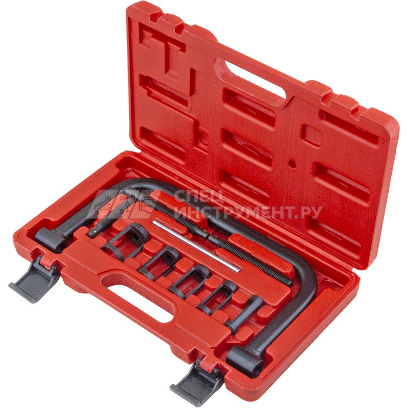 Рассухариватель клапанов струбцинного типа 10пр., (сменные толкатели: 16, 19, 23, 25, 30мм) ЭВРИКА ER-02110