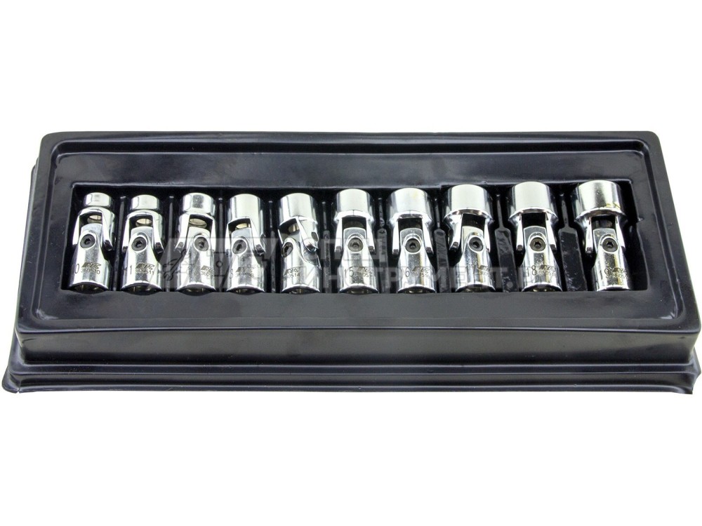Набор головок торцевых с карданом 3/8" 6-гранных 10-19мм (в кейсе) 10пр.