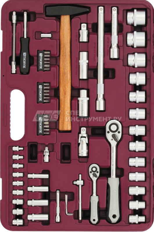 Набор инструмента универсальный 1/4", 1/2"DR с головками торцевыми 12-гранными, 77 предме