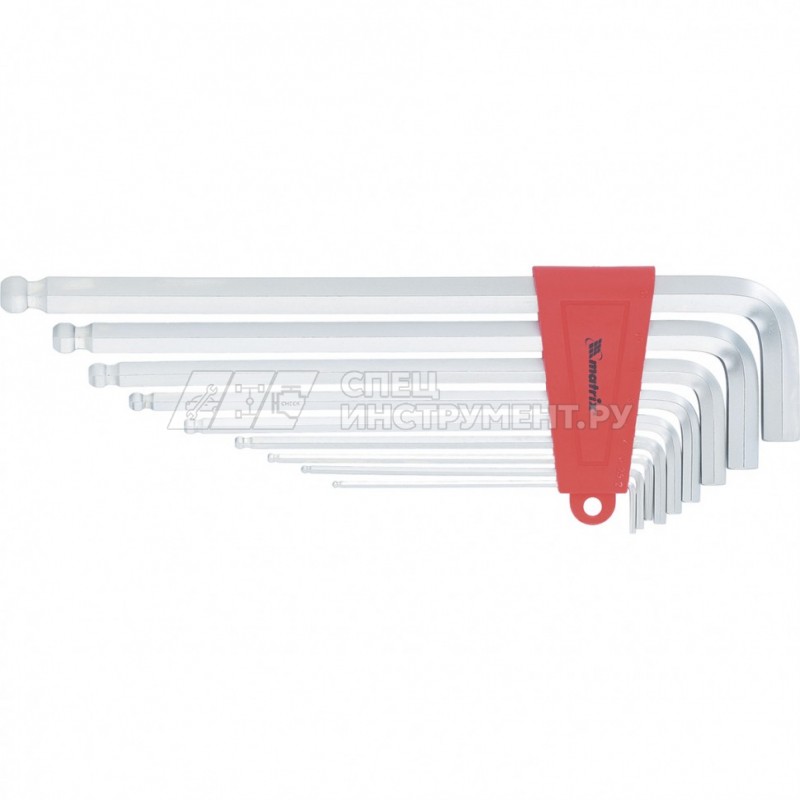 Набор ключей имбусовых HEX, 2–12 мм, CrV, 9 шт,, экстра-длин, c шаром, сатин,