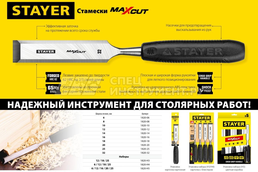 STAYER Max-Cut набор стамесок с пластмассовой рукояткой, 5шт