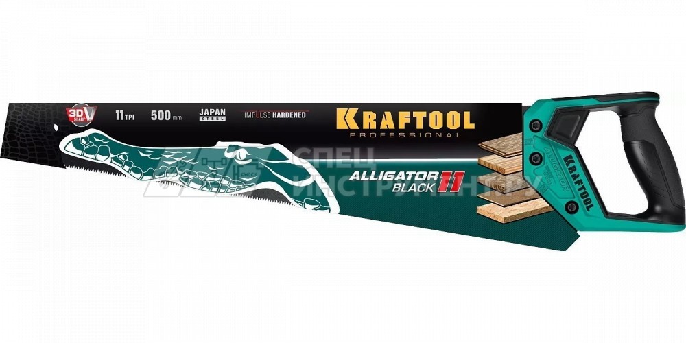 Ножовка для точного реза "Alligator BLACK", 500 мм, 11 TPI 3D зуб, KRAFTOOL