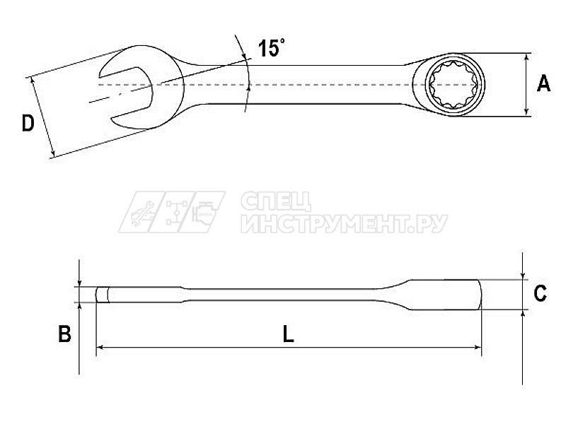 Ключ гаечный комбинированный трещоточный короткий 19 мм