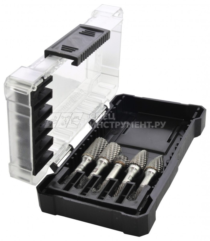 TRRB060605-2S  Набор борфрез твердосплавных, тип B, C, D, F, G, 6 мм, двойная насечка, в кейсе, 5 предметов