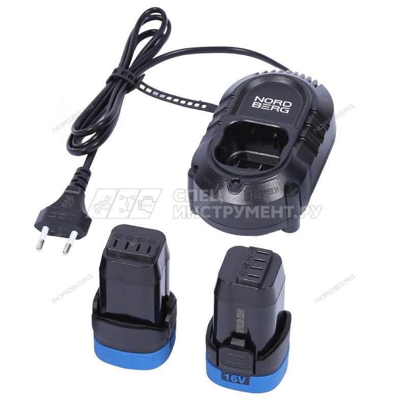 Шуруповерт аккумуляторный макс.диам. сверла 10 мм, 16 В, 60 Нм с 2 аккумуляторами и зарядным уст-вом