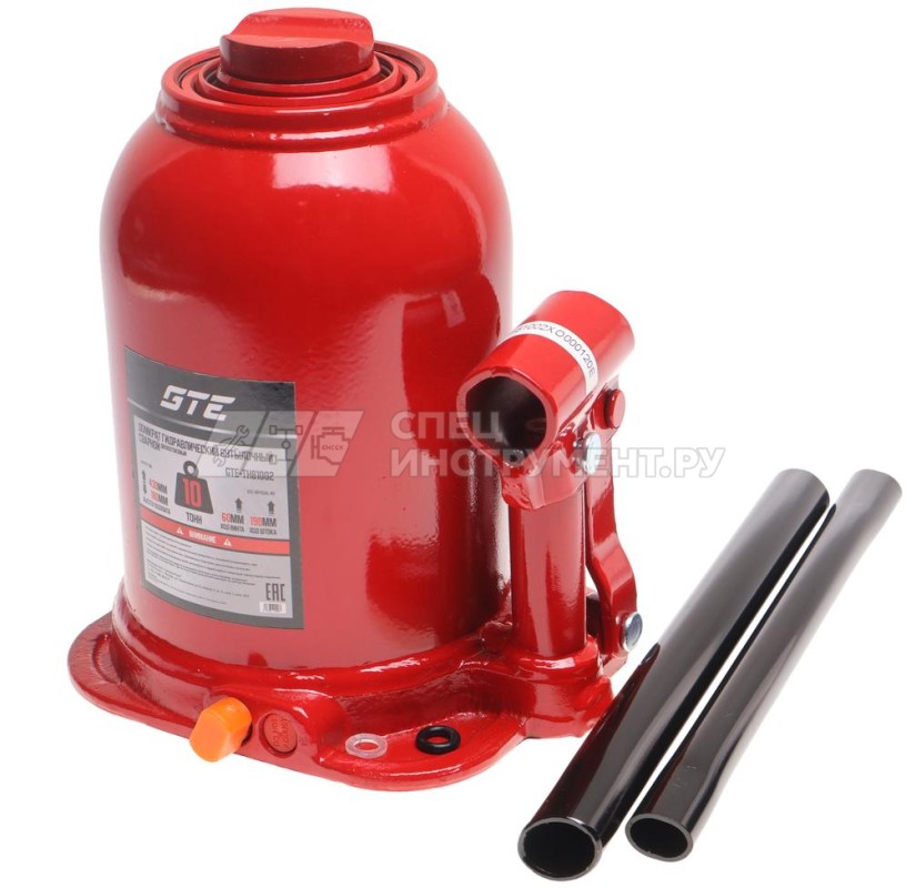 Домкрат гидравлический бутылочный с двумя штоками 10т (h min-180мм, h max-430мм, ход штока-190мм, ход винта-60мм) GTE /1/6
