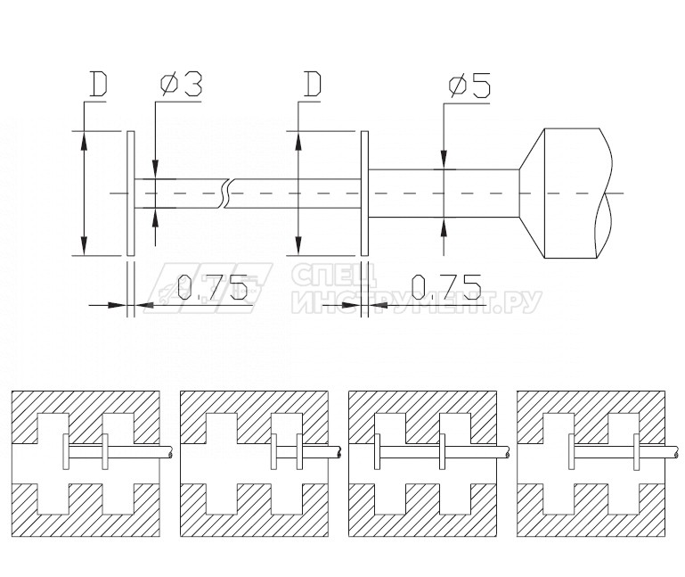 Микрометр для измерения внутренних канавок 0,01 мм, 13 мм, 50-75 мм, с двунаправленной трещоткой