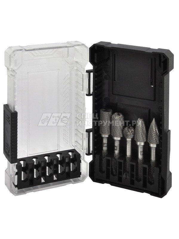 TRRB060605-2S  Набор борфрез твердосплавных, тип B, C, D, F, G, 6 мм, двойная насечка, в кейсе, 5 предметов