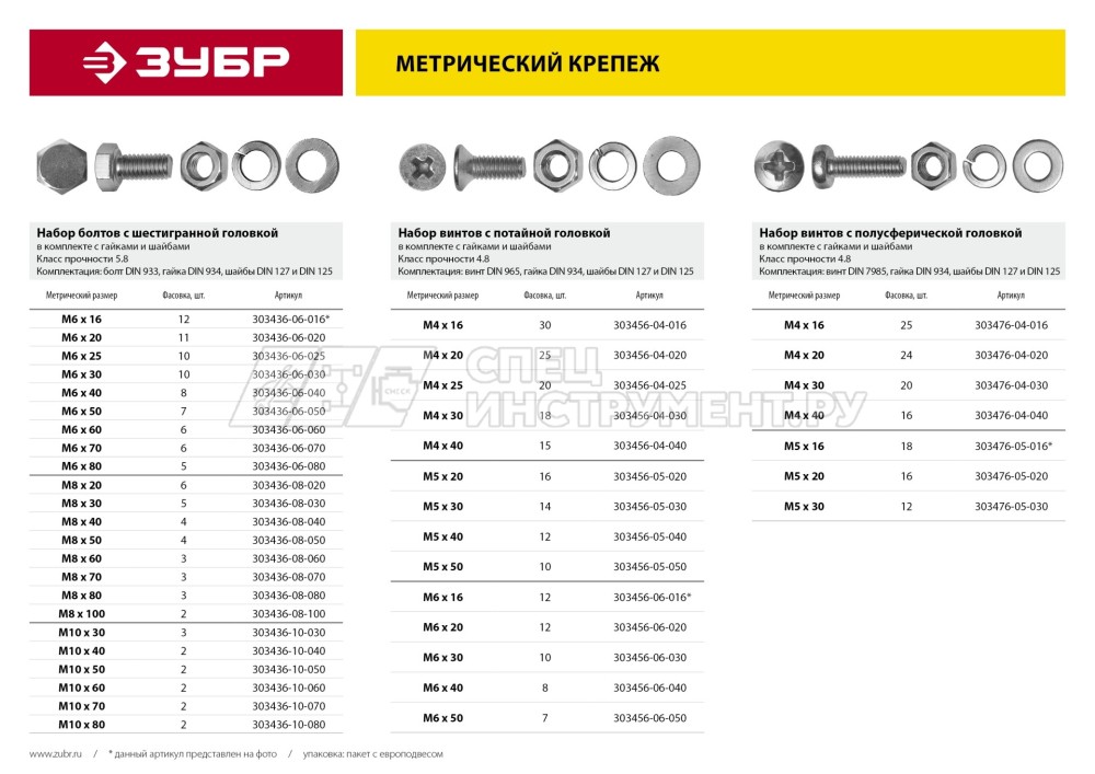 Болт (DIN933) в комплекте с гайкой (DIN934), шайбой (DIN125), шайбой пруж. (DIN127), M10 x 70 мм, 2 шт, ЗУБР