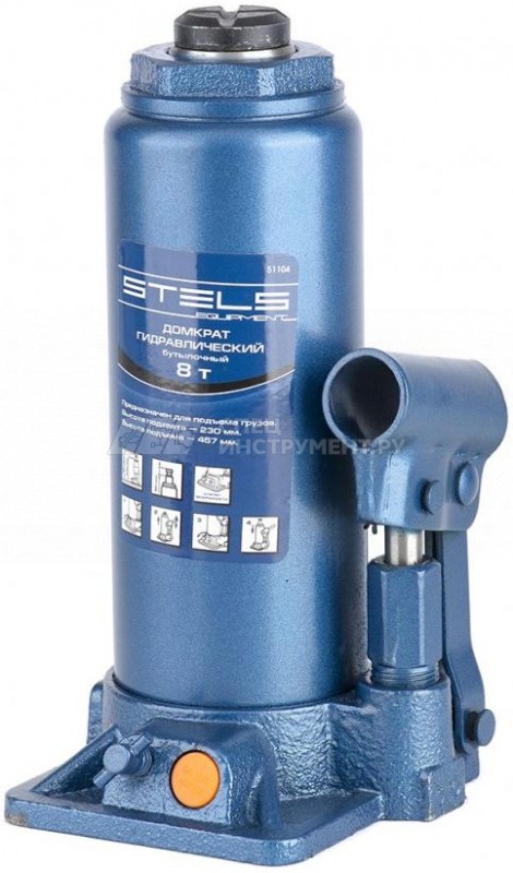 Домкрат гидравлический бутылочный, 8 т, h подъема 230–457 мм