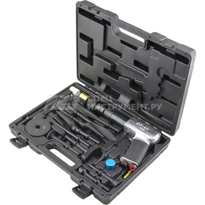 Пневмомолоток с набором зубил и насадок 19пр., (ход 10мм, 2100 ударов/мин, 6bar, NTP 1/4") в кейсе LG-94702 LIGE /1 NEW