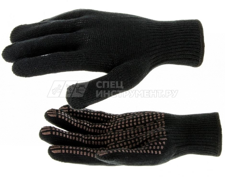 Перчатки трикотажные, акрил, ПВХ гель "Протектор", чёрные, оверлок, Россия