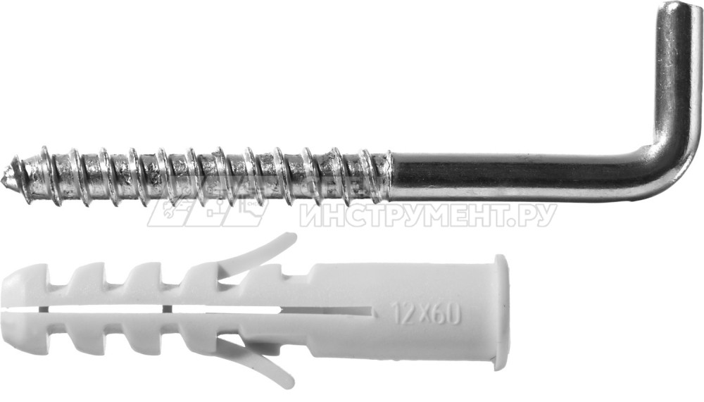 Дюбель ЗУБР "МАСТЕР" распорный полипропиленовый, тип "ЕВРО", в комплекте с шурупом-крюком, 12 х 60 / 8 х 85 мм, 2 шт
