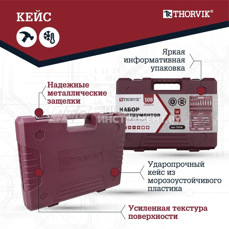 TS108 Набор инструмента универсальный 1/4", 1/2"DR, 108 предметов