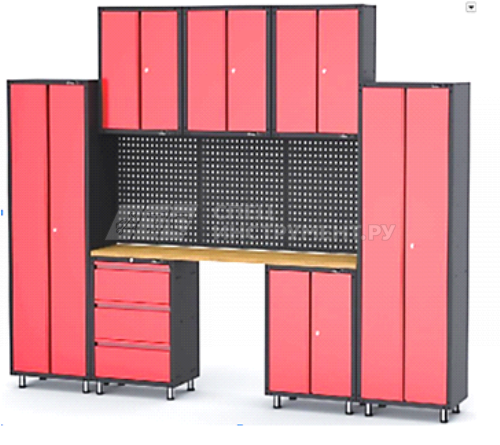 Комплект металлической гаражной мебели 11 пр. 460х2180х3330мм (шкаф навесной двухстворчатый 1 полка: 300х660х760-3шт; шкаф напольный двухстворчатый 3