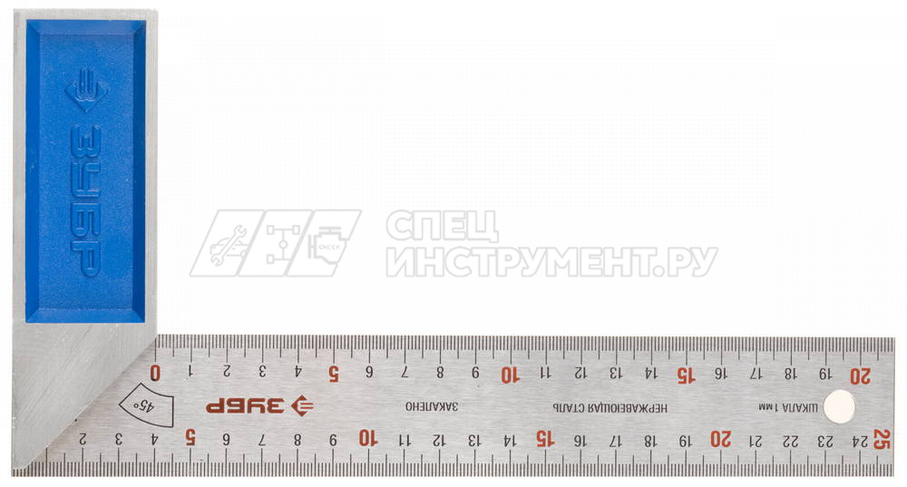 Угольник ЗУБР "ЭКСПЕРТ" столярный, гравированная шкала, алюм. рукоятка, нержавеющее полотно, 250мм
