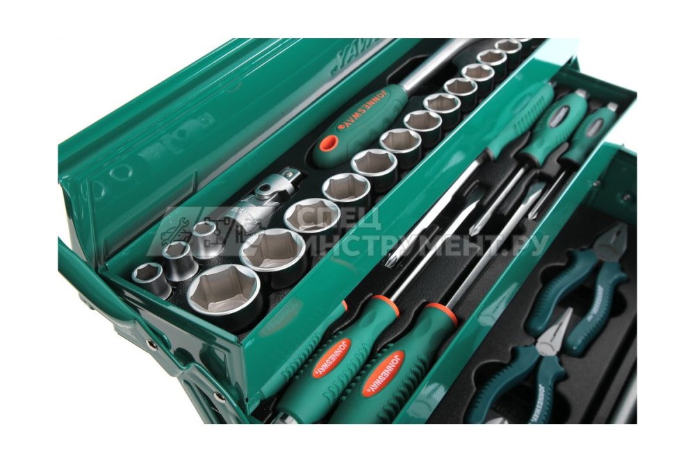 Универсальный набор (инструментальный ящик) торцевых головок 1/2"DR 10-32 мм, ключей 6-22 мм, угловых ключей 1,5-10мм, и отверток, 62 предмета