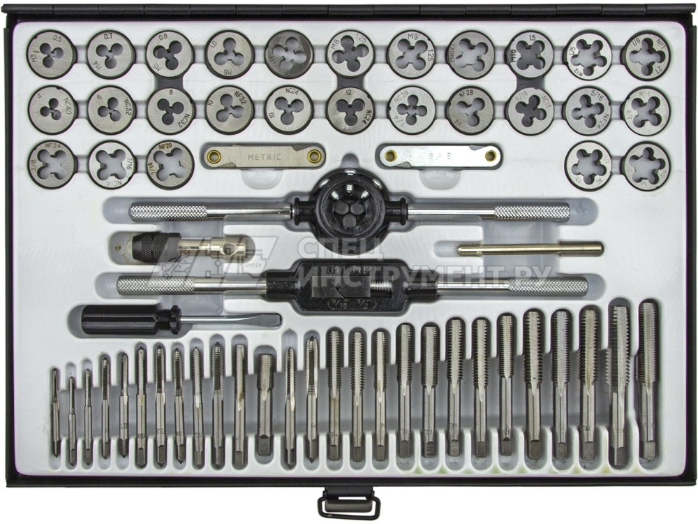 Набор метчиков и плашек ER-00603:метрический и дюймовый 60пр. ЭВРИКА