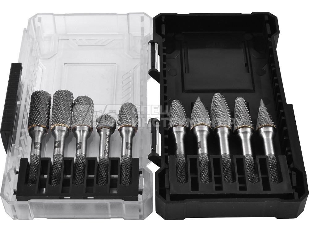 TRRB060610-2S  Набор борфрез твердосплавных, тип A, B, C, D, E, F, G, H, L, M, 6 мм, двойная насечка, в кейсе, 10 предметов