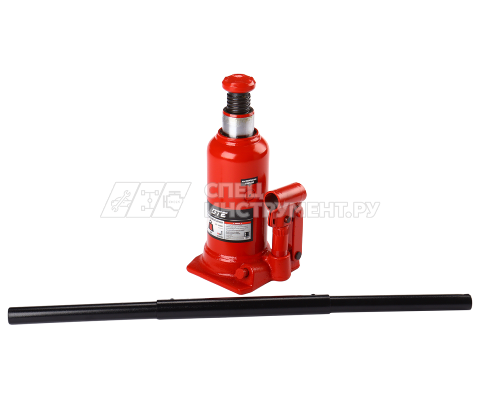 Домкрат гидравлический бутылочный 10т (h min-220мм, h max-488мм, ход штока-268мм) GTE