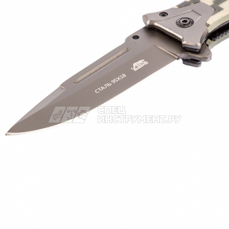 Нож туристический,складной 220мм/90мм системы Liner-Lock,с накладкой G10 на рук-ке+стеклобой// Барс