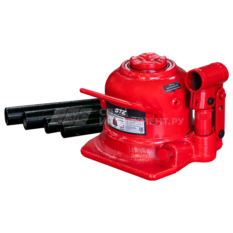 Домкрат гидравлический бутылочный низкопрофильный с двумя штоками 10т (h min-125мм, h max-215мм, ход штока-90мм) GTE /1/6