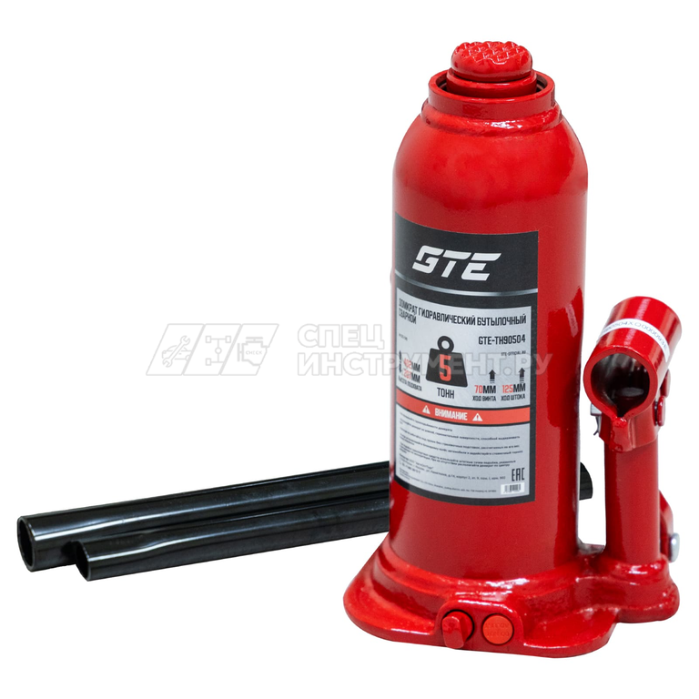 Домкрат гидравлический бутылочный 5т (h min-207мм, h max-402мм, ход штока-125мм, ход винта-70мм) GTE /1/4
