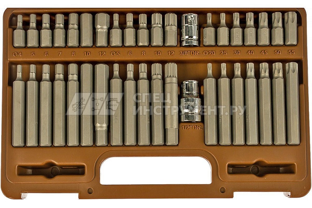 Набор вставок-бит 30, 75 мм, TORX Т20-Т55, SPLINE M5-M12, HEX 4-12мм, адаптеры 3/8"DR и 1/2"DR, 40 предметов