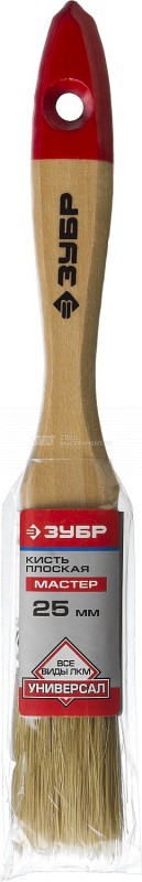 Кисть плоская ЗУБР "УНИВЕРСАЛ-МАСТЕР", натуральная щетина, деревянная ручка, 25мм