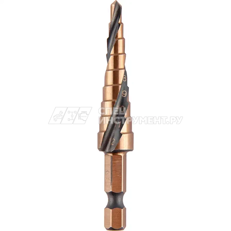 Сверло ступ. по мет. витое 4-12мм, 9 ступ.,шаг 1мм, Р6М5, Hex 1/4", MONOGRAM Special 100-999