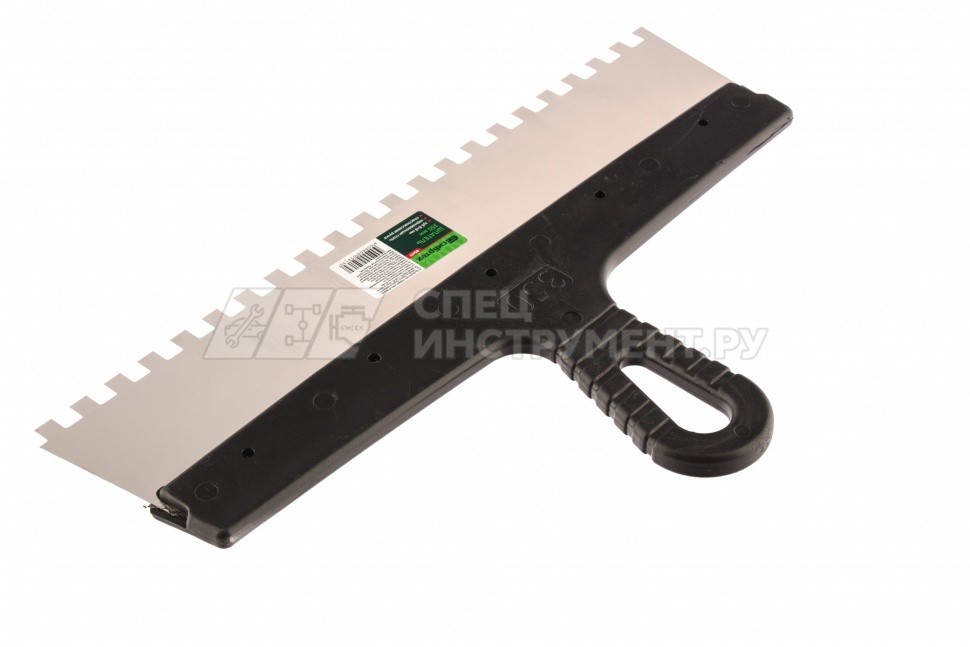 Шпатель из нержавеющей стали, 350 мм, зуб 8х8 мм, пластмассовая ручка