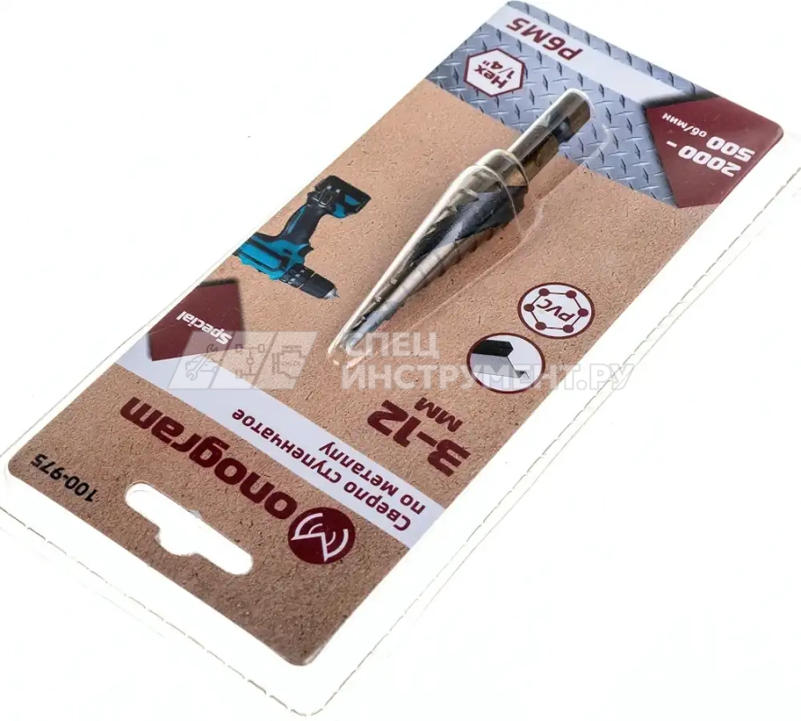 Сверло ступ. по мет. витое 3-12мм, 10 ступ.,шаг 1мм, Р6М5, Hex 1/4", MONOGRAM Special 100-975