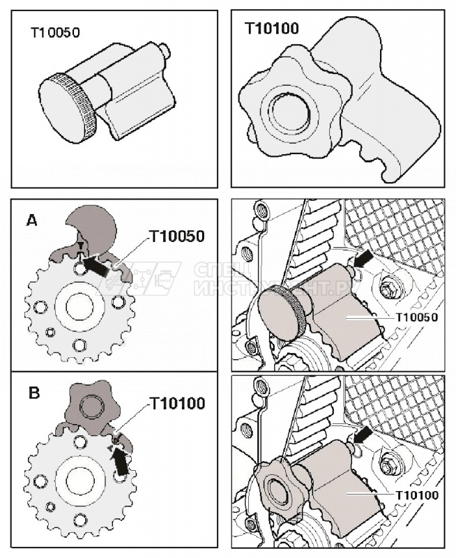 Набор фиксаторов для обслуживания двигателей группы VAG 6пр.(1.4, 1.9, 2.0 TDI PD), в блистере