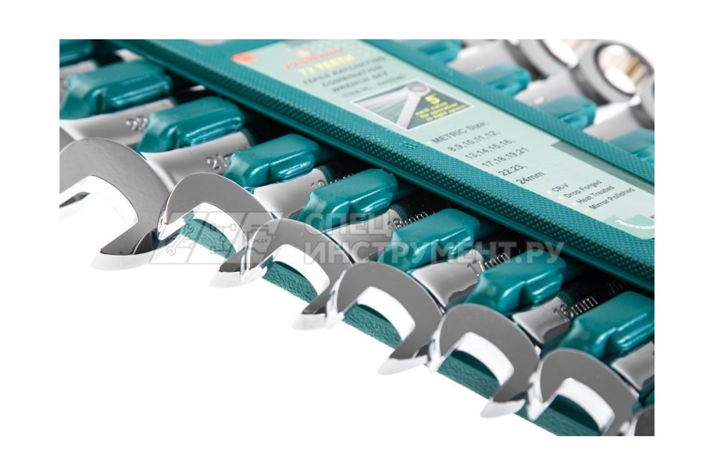 Набор ключей гаечных комбинированных трещоточных на держателе, 8-24 мм, 16 предметов